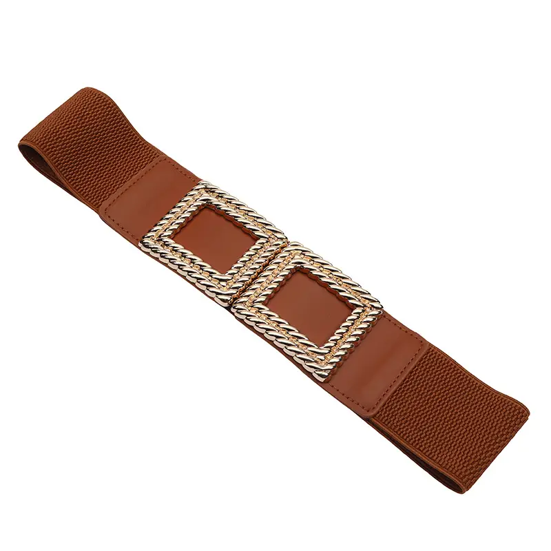 Red Square Buckle Elastic Waist Belt for Women - Image 7