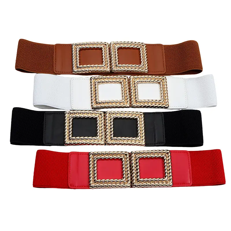 Red Square Buckle Elastic Waist Belt for Women — feature 39
