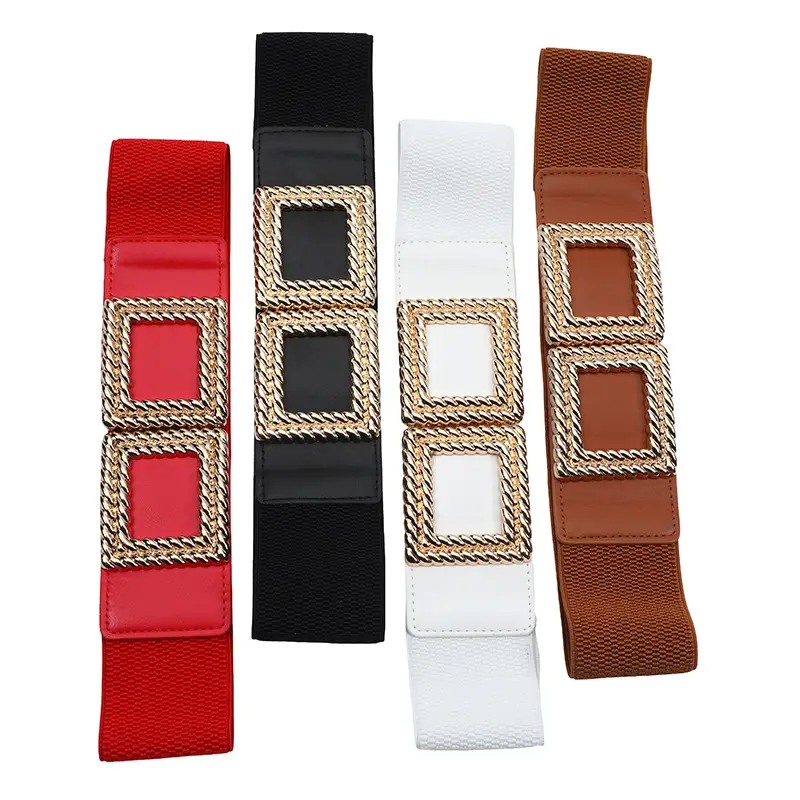 Red Square Buckle Elastic Waist Belt for Women — feature 40