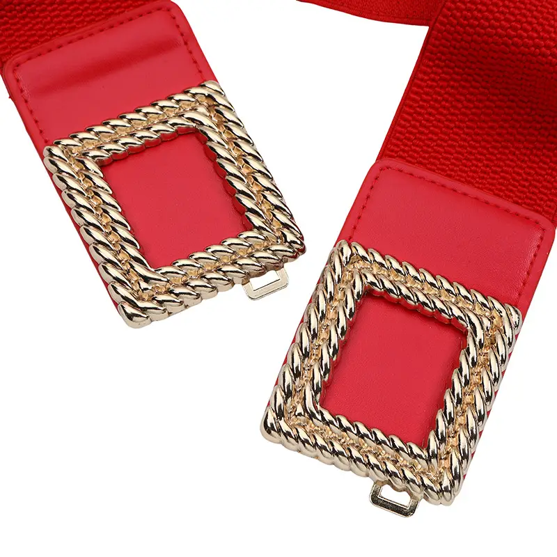 Red Square Buckle Elastic Waist Belt for Women — feature 45