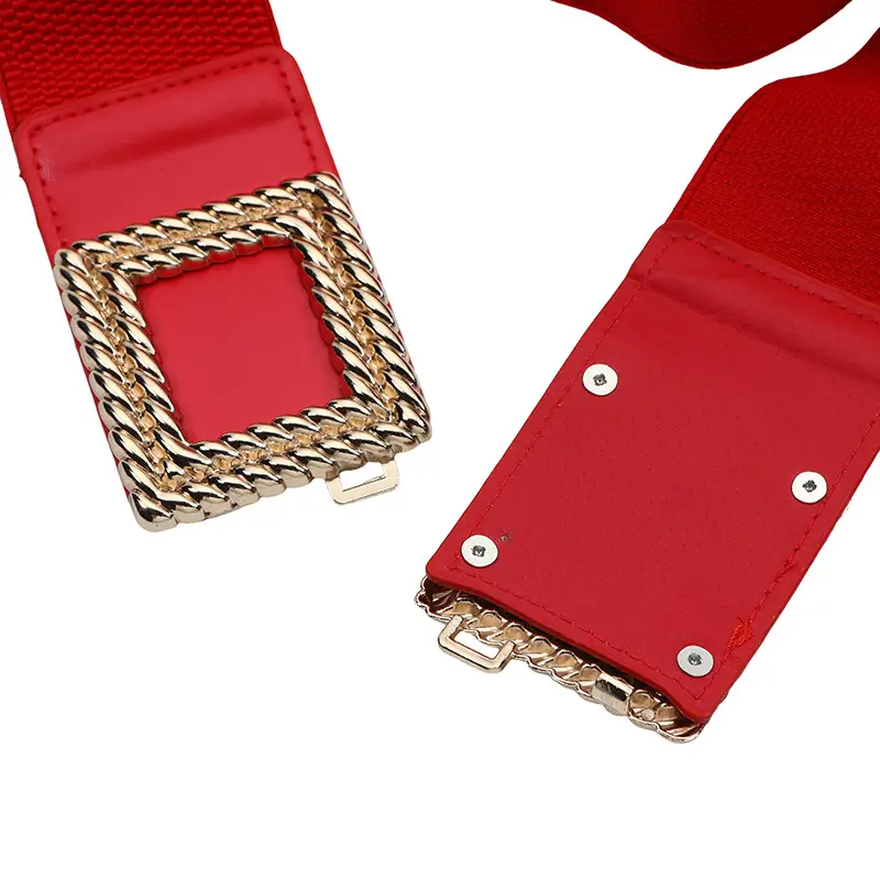 Red Square Buckle Elastic Waist Belt for Women — feature 46