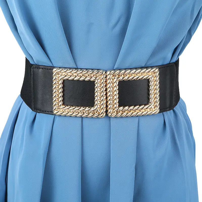 Red Square Buckle Elastic Waist Belt for Women — feature 47