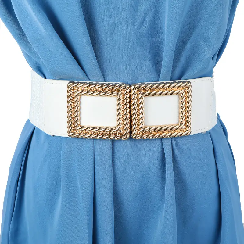Red Square Buckle Elastic Waist Belt for Women — feature 49