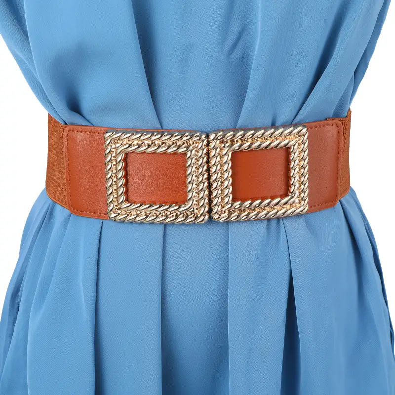 Red Square Buckle Elastic Waist Belt for Women — feature 50