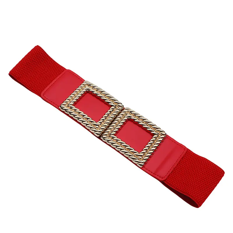 Red Square Buckle Elastic Waist Belt for Women - Image 3
