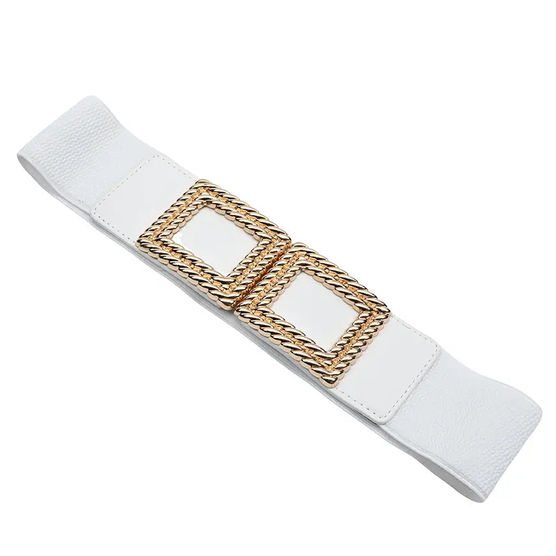 Red Square Buckle Elastic Waist Belt for Women - Image 4