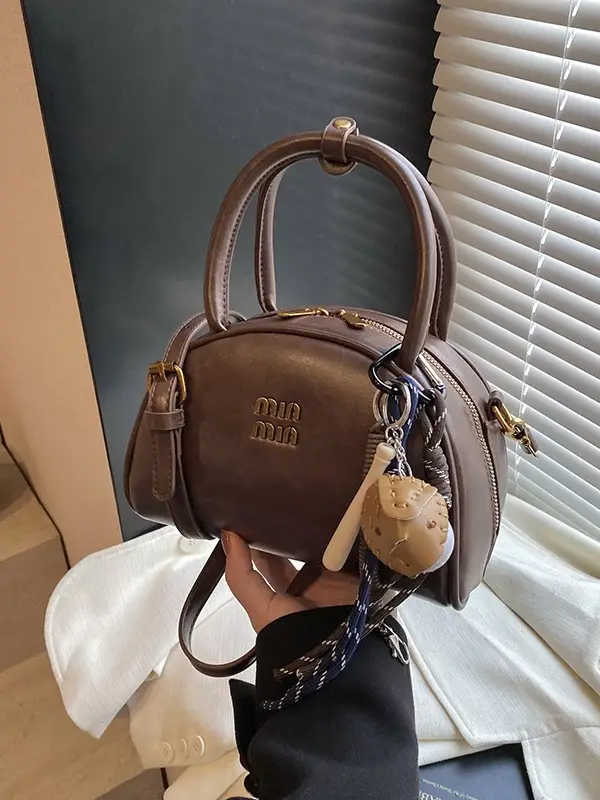Women Retro Bowling Bag Brown Leather Shoulder Crossbody 2026 - Image 9