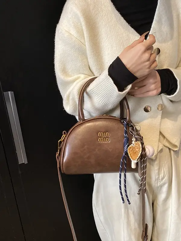 Women Retro Bowling Bag Brown Leather Shoulder Crossbody 2026 - Image 10