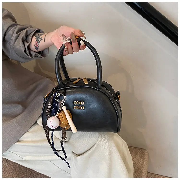 Women Retro Bowling Bag Brown Leather Shoulder Crossbody 2026 — feature 17