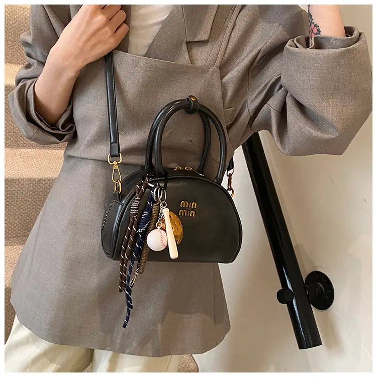 Women Retro Bowling Bag Brown Leather Shoulder Crossbody 2026 — feature 19