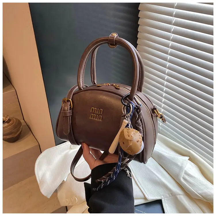 Women Retro Bowling Bag Brown Leather Shoulder Crossbody 2026 — feature 30