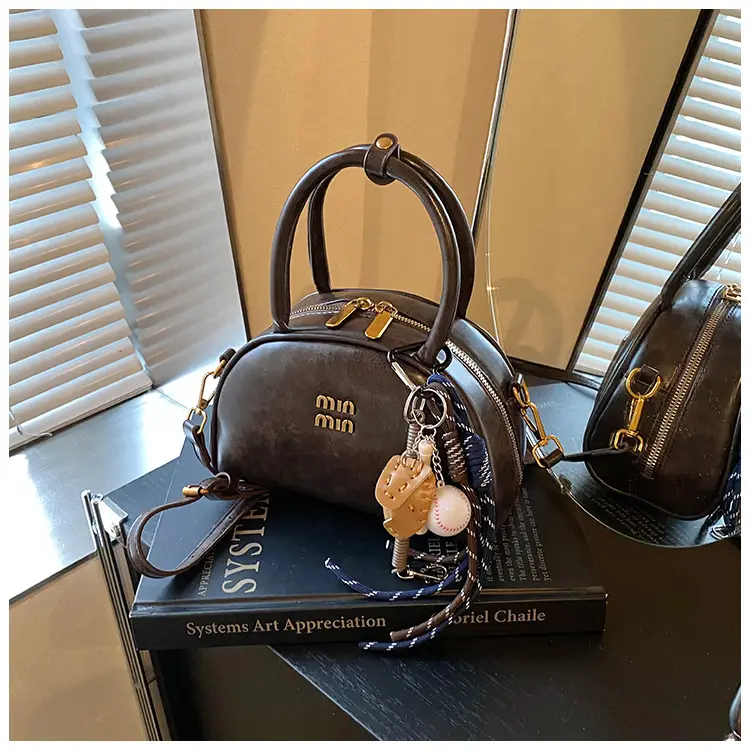 Women Retro Bowling Bag Brown Leather Shoulder Crossbody 2026 — feature 32