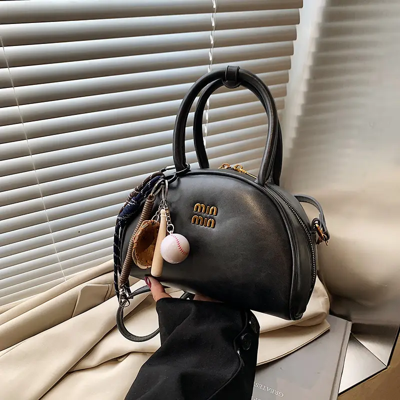 Women Retro Bowling Bag Brown Leather Shoulder Crossbody 2026 - Image 2