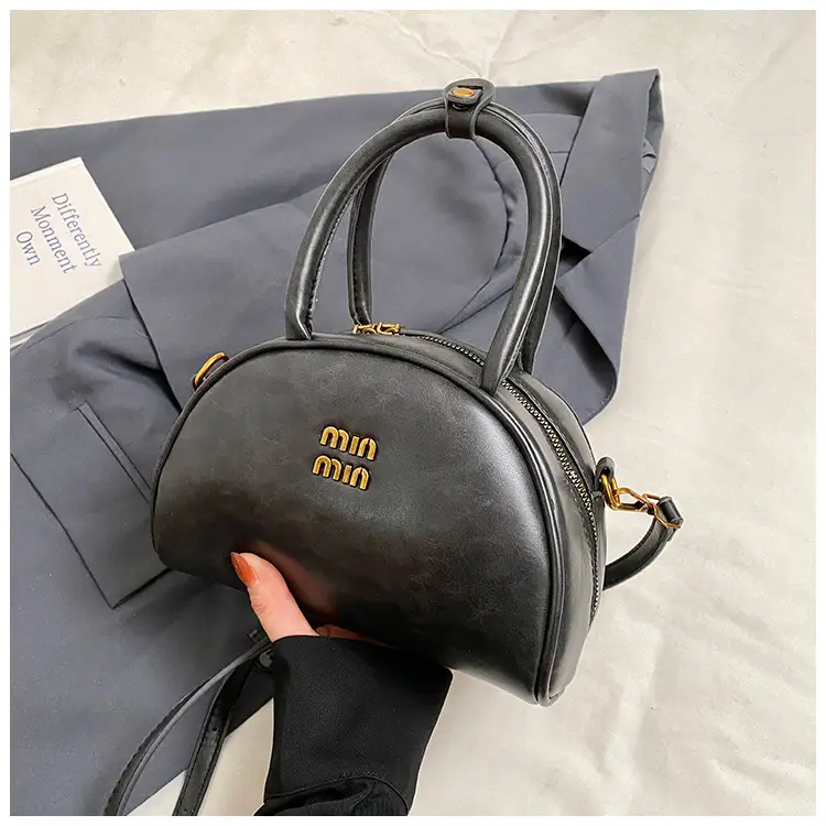 Women Retro Bowling Bag Brown Leather Shoulder Crossbody 2026 - Image 5