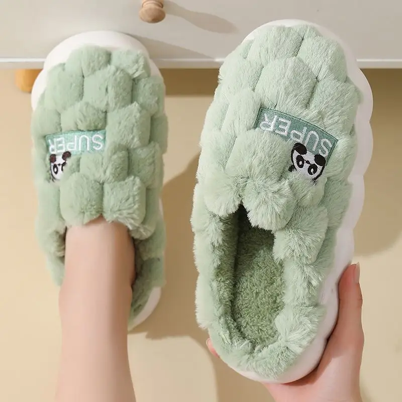 Women's Cotton Fleece Slippers Green New Winter - Image 9
