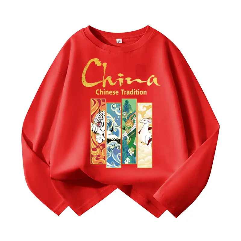Orange Chinese Tradition Long Sleeve T-Shirt for Boys