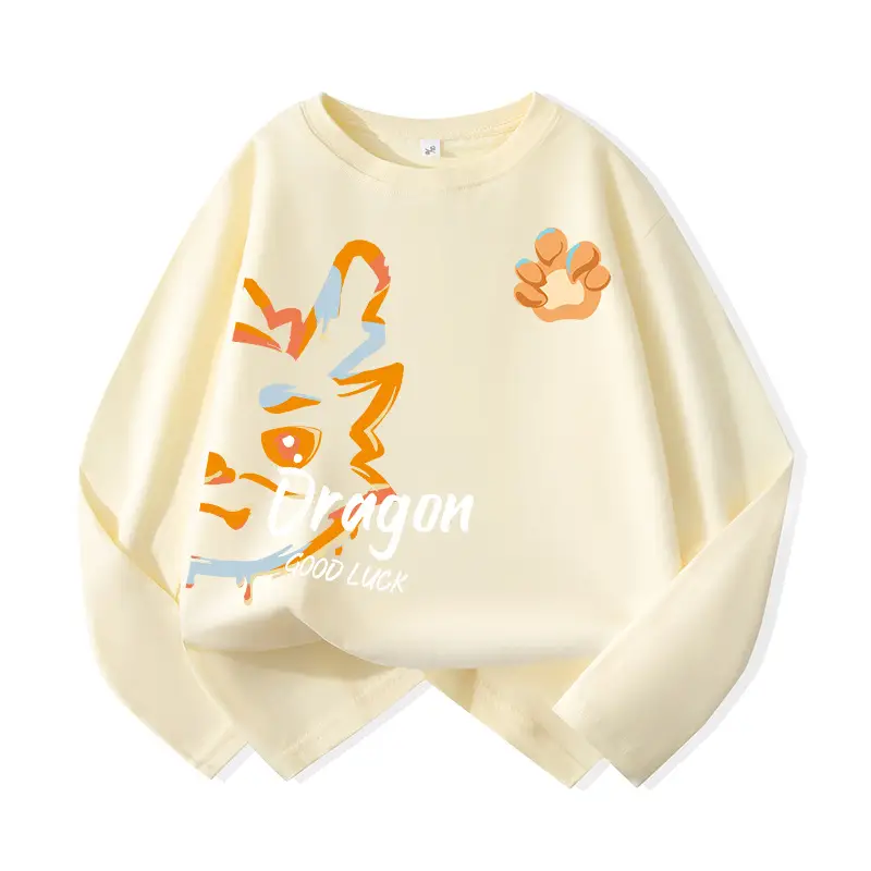 Orange Chinese Tradition Long Sleeve T-Shirt for Boys