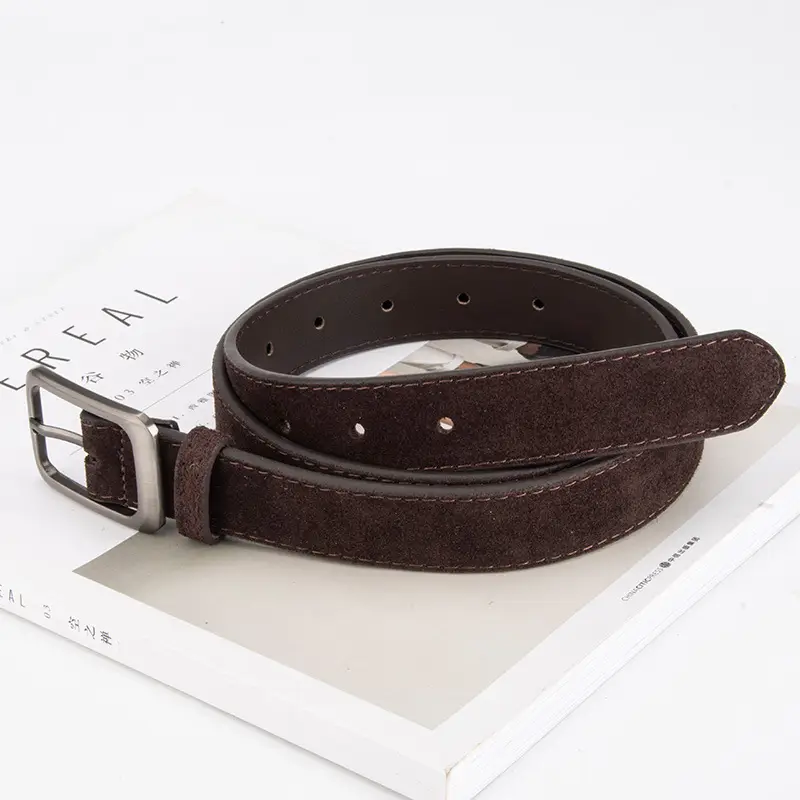 Black Frosted Anti-Velvet Square Button Belt for Women - Image 16