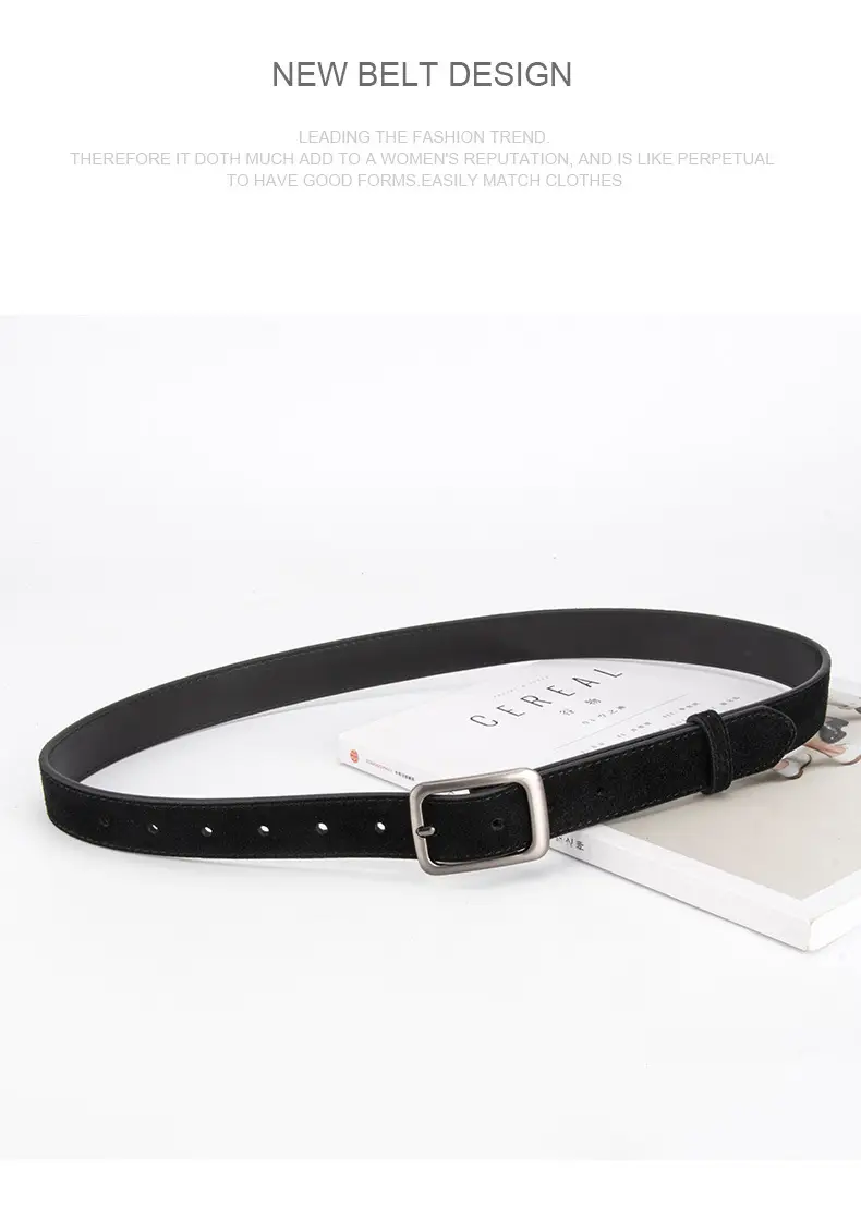 Black Frosted Anti-Velvet Square Button Belt for Women — feature 12