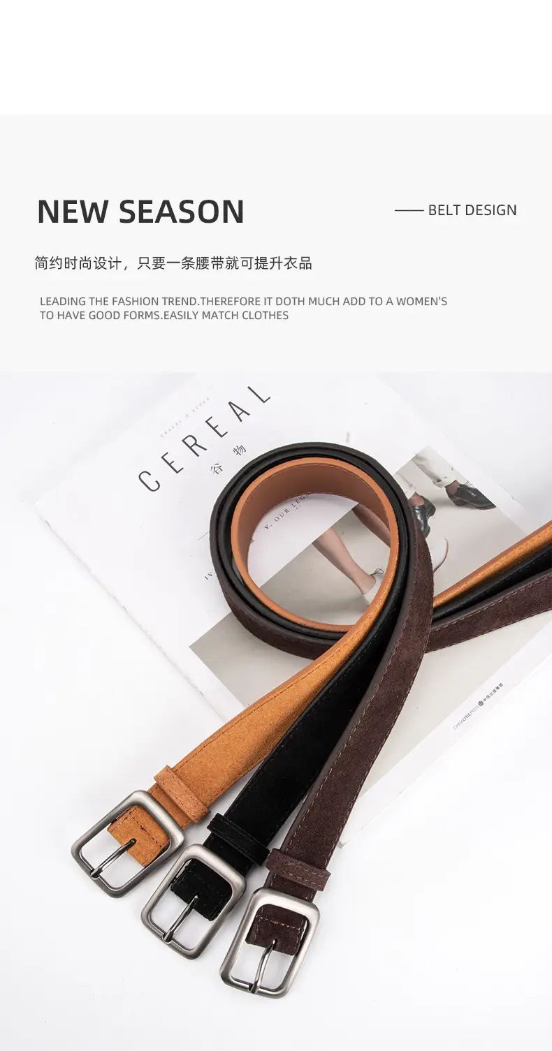 Black Frosted Anti-Velvet Square Button Belt for Women — feature 4