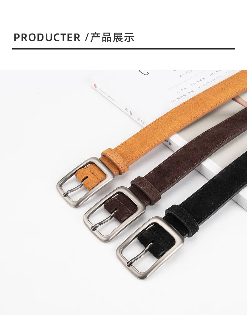 Black Frosted Anti-Velvet Square Button Belt for Women — feature 9