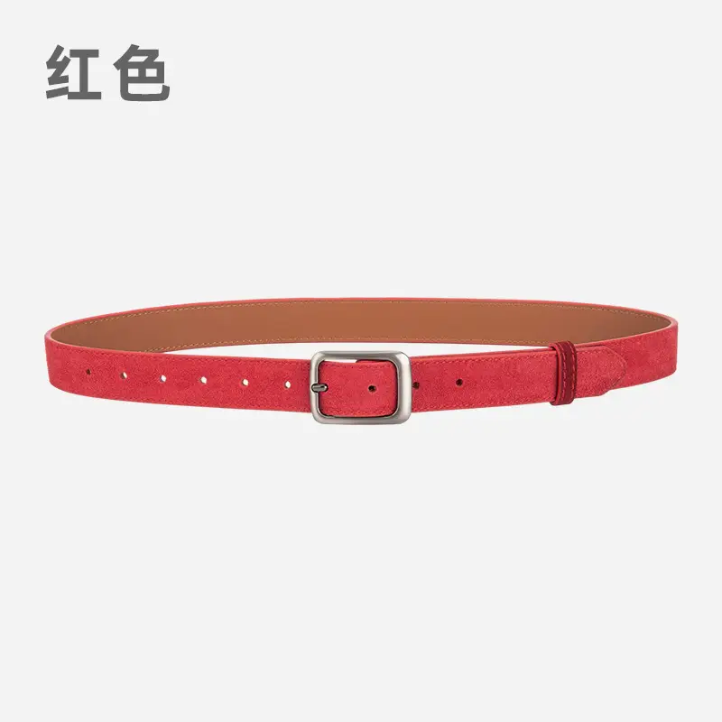 Black Frosted Anti-Velvet Square Button Belt for Women - Image 2