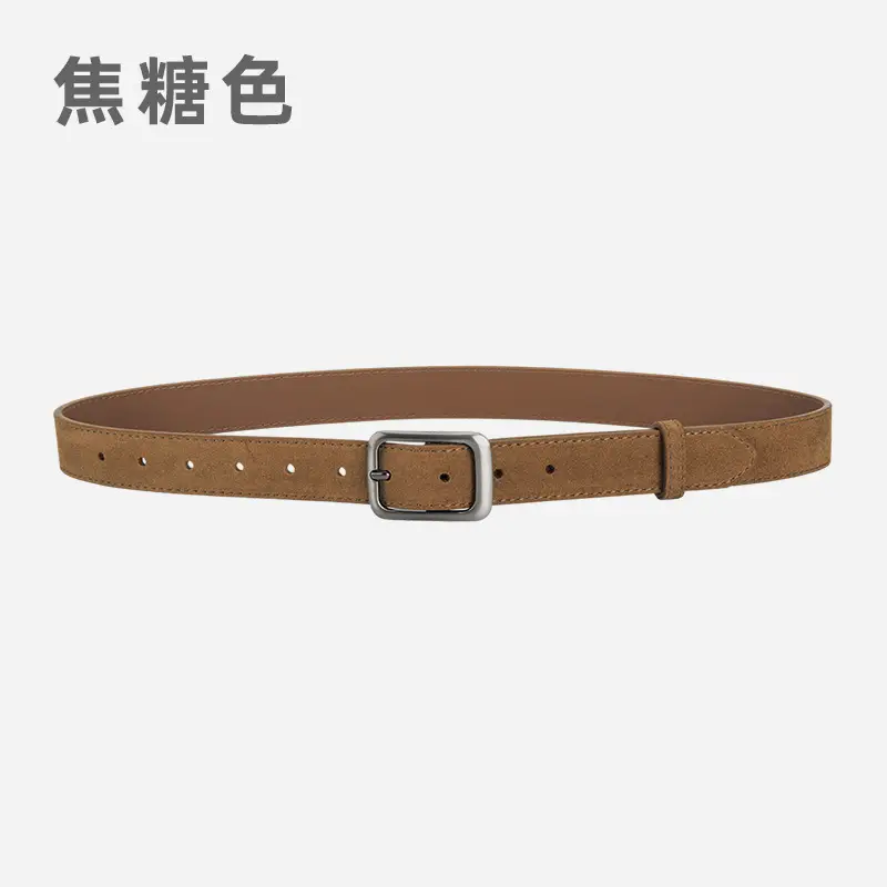 Black Frosted Anti-Velvet Square Button Belt for Women - Image 3