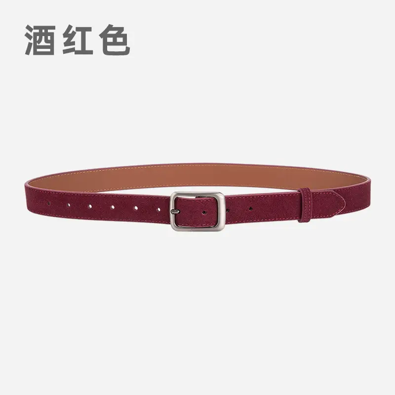Black Frosted Anti-Velvet Square Button Belt for Women - Image 4