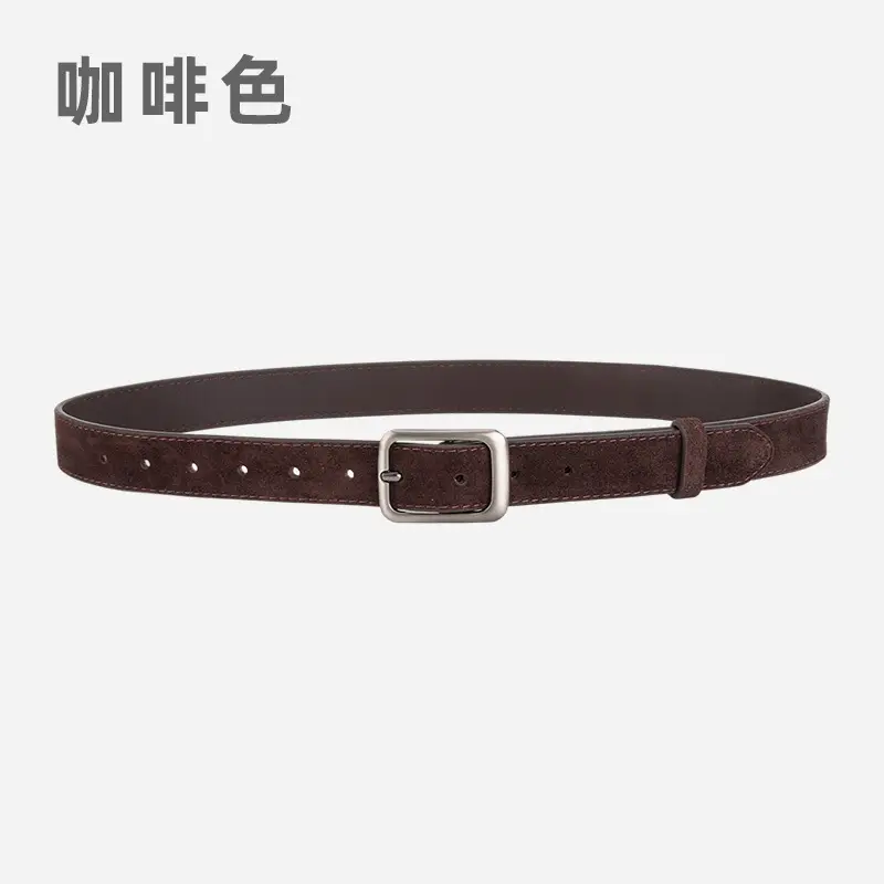 Black Frosted Anti-Velvet Square Button Belt for Women - Image 6