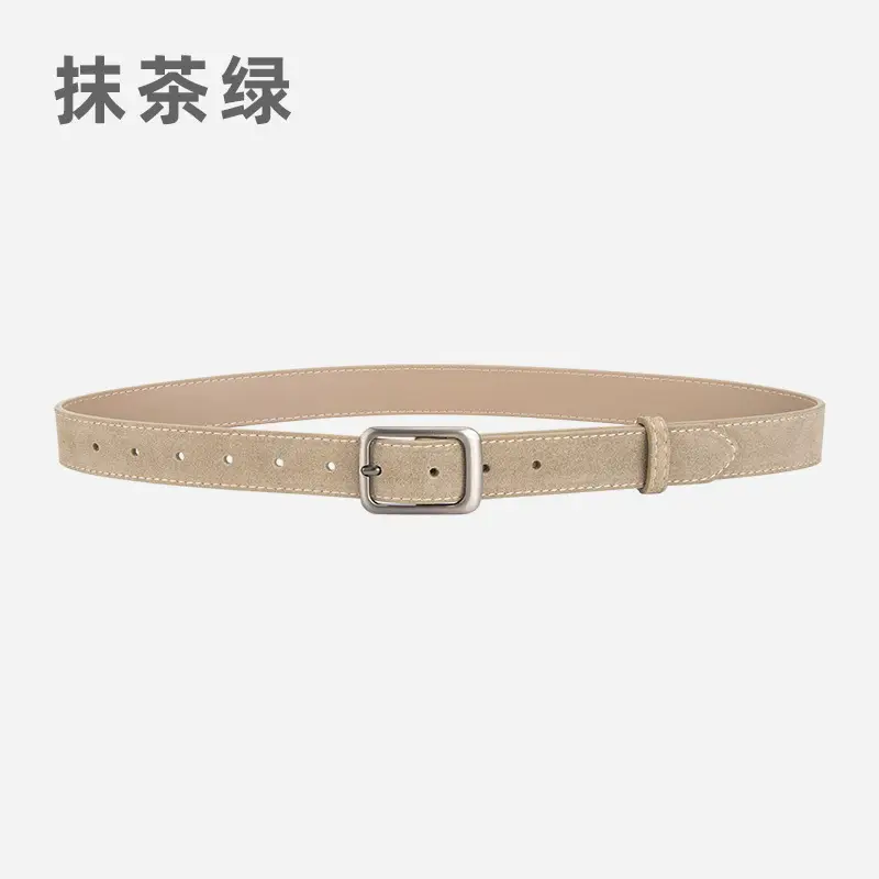 Black Frosted Anti-Velvet Square Button Belt for Women - Image 9