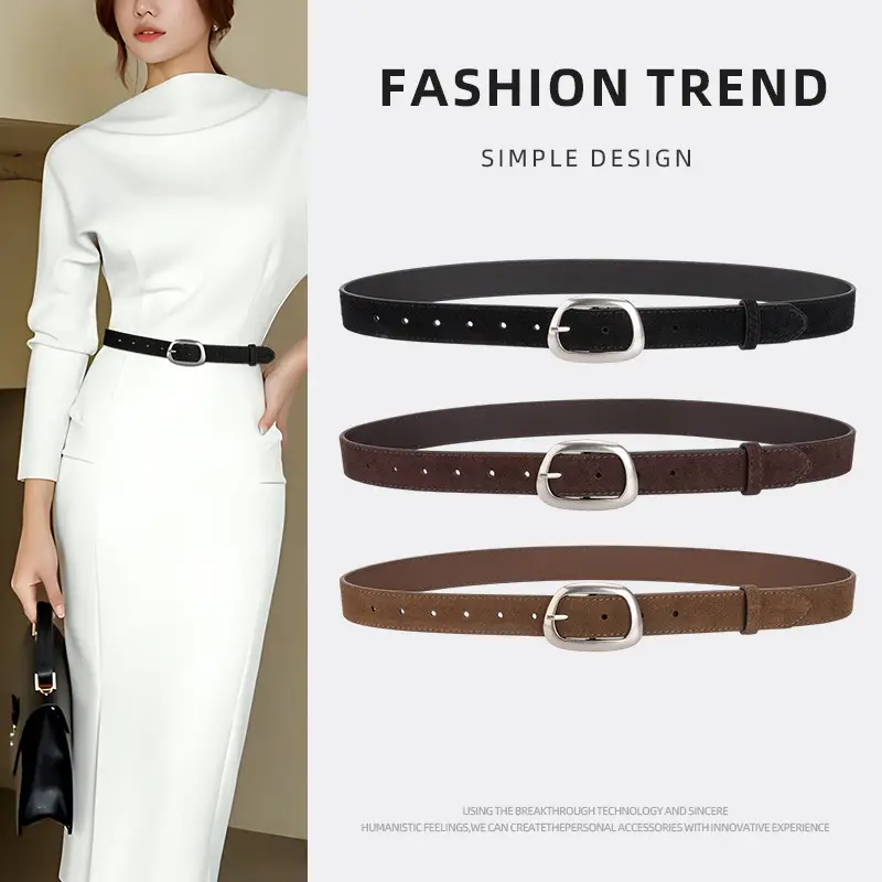 Women's Brown Leather Belt with Buckle - Image 14
