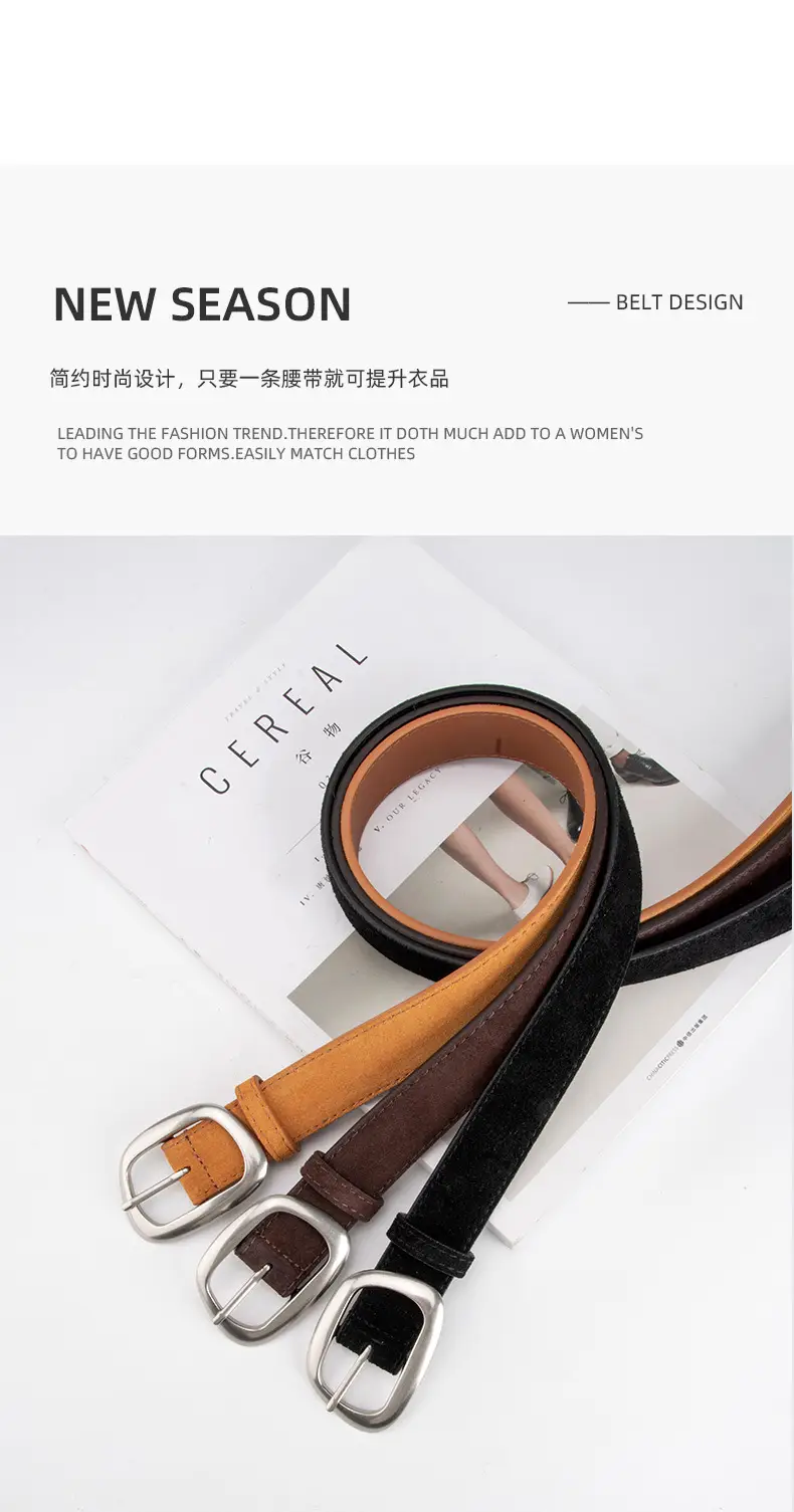 Women's Brown Leather Belt with Buckle — feature 4