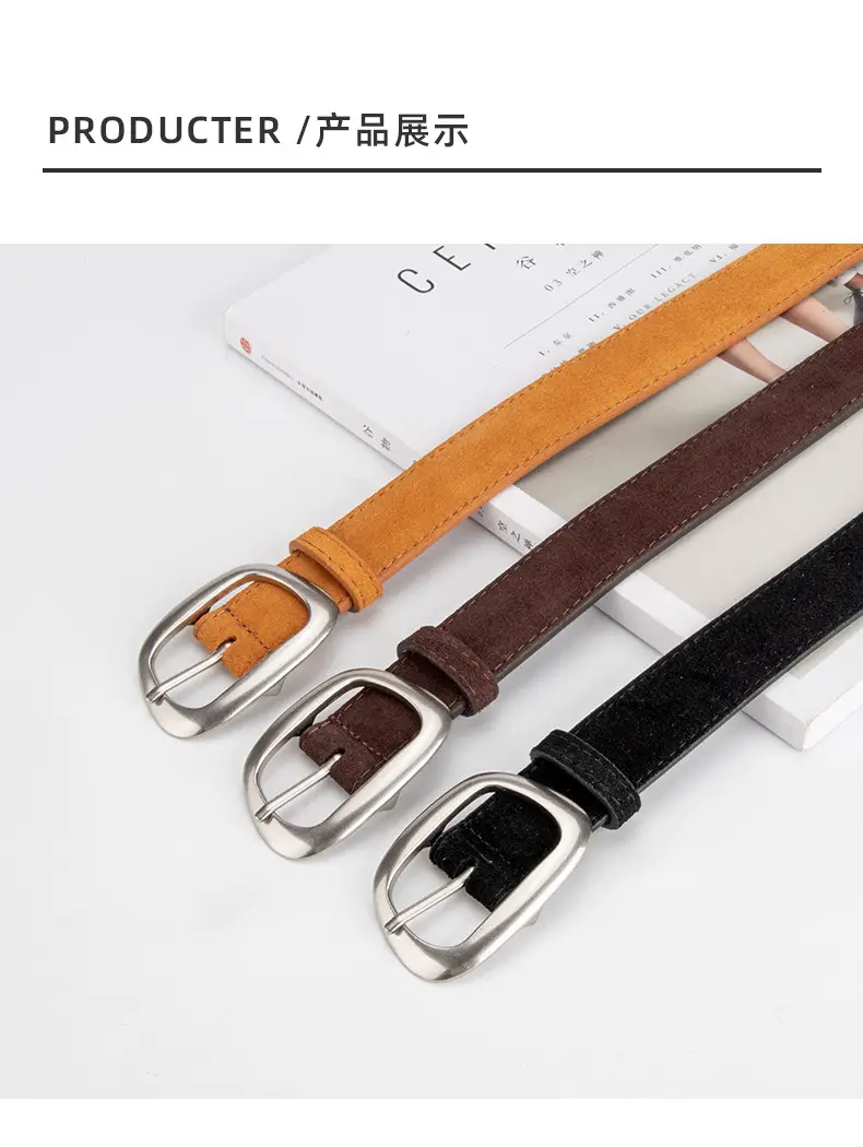 Women's Brown Leather Belt with Buckle — feature 9