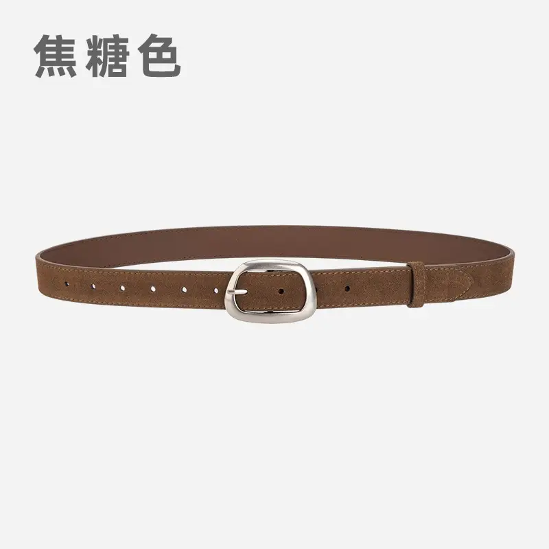 Women's Brown Leather Belt with Buckle - Image 3