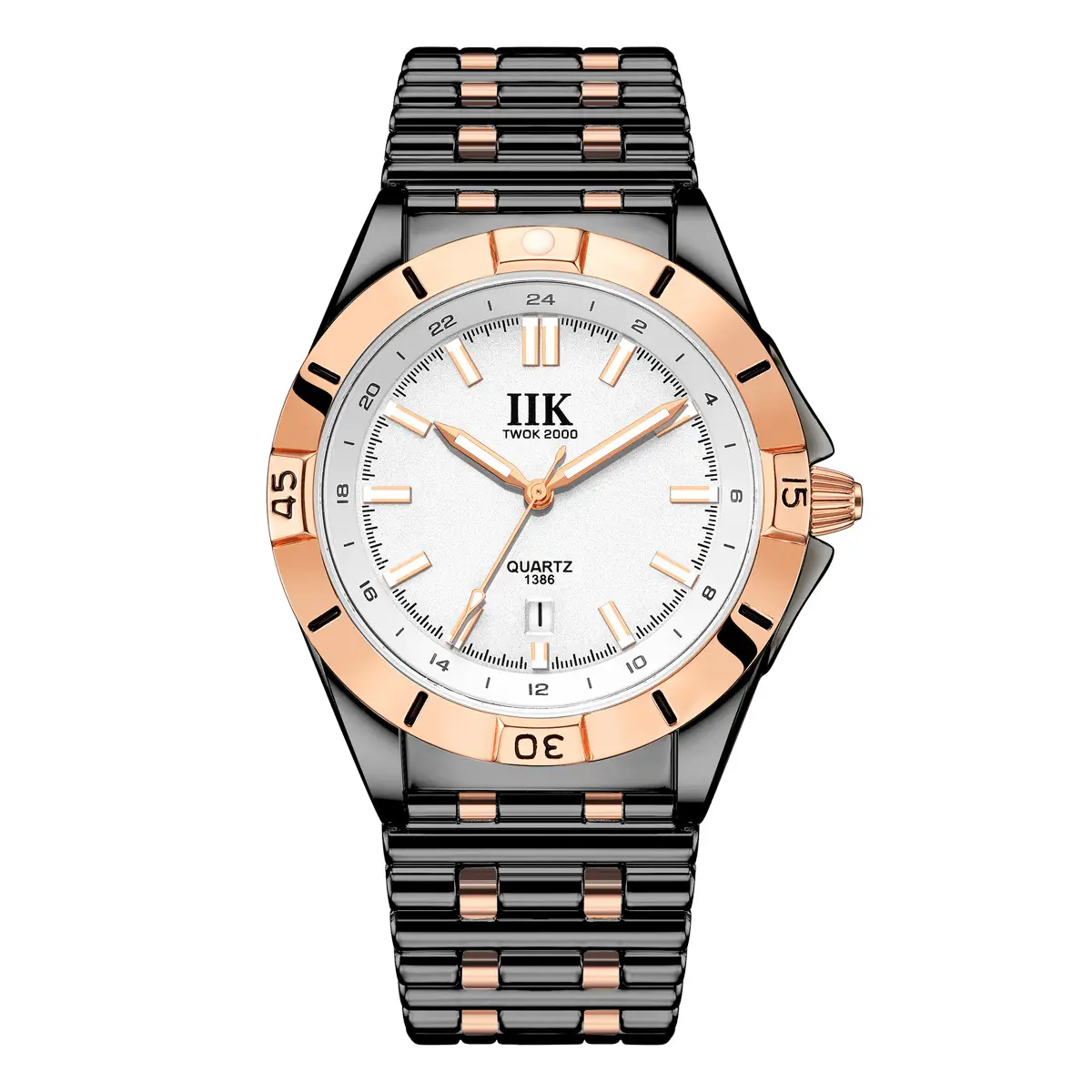 IIK Men's Quartz Watch Black Rose Gold Analog Dial - Image 14