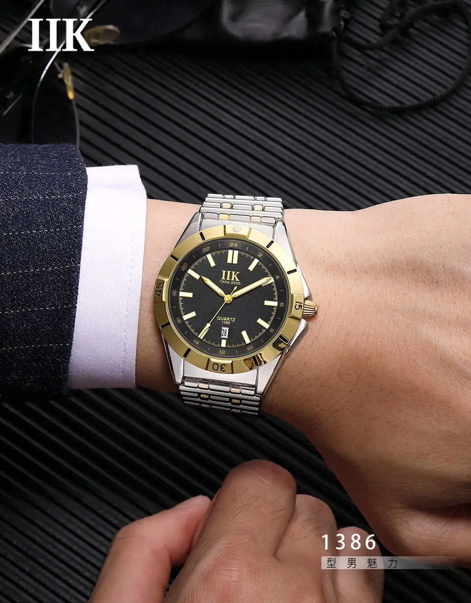 IIK Men's Quartz Watch Black Rose Gold Analog Dial — feature 2