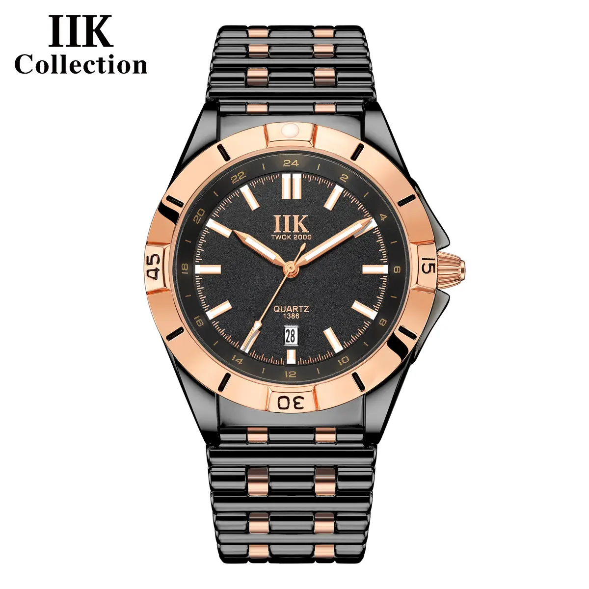 IIK Men's Quartz Watch Black Rose Gold Analog Dial - Image 8