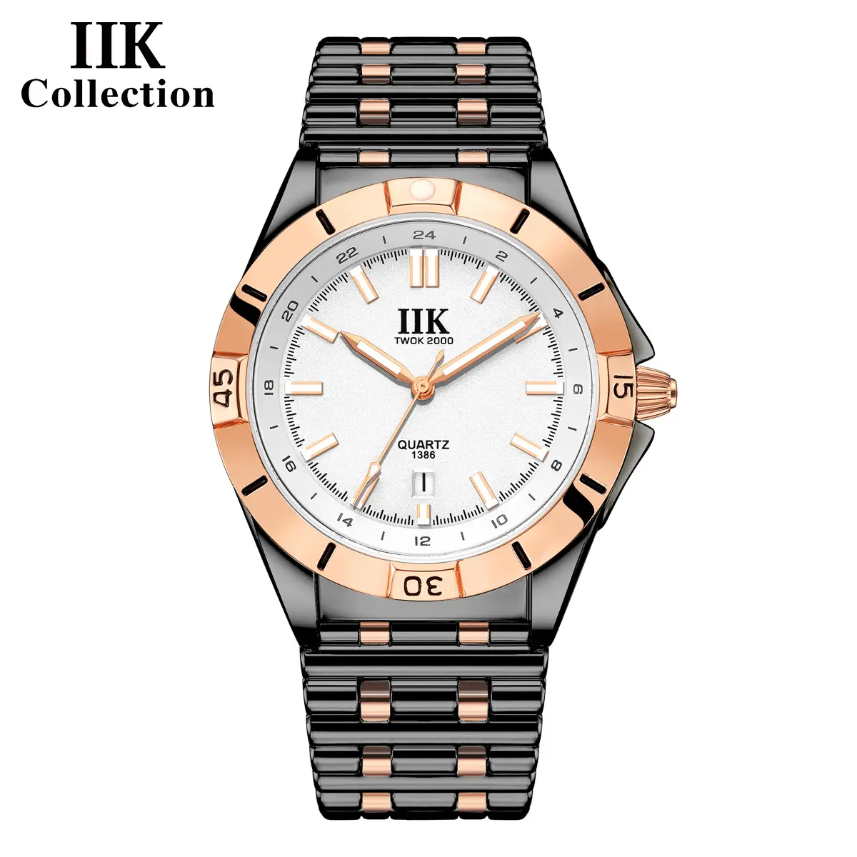 IIK Men's Quartz Watch Black Rose Gold Analog Dial - Image 9