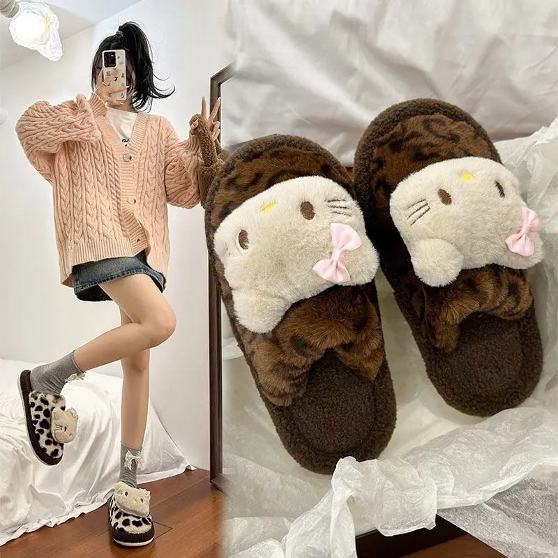 Cute Cartoon Cute Cat Cotton Slippers Women's 2024 Winter New Outer Wear Thick Bottom Home Warm fleece-lined Baotou Slippers