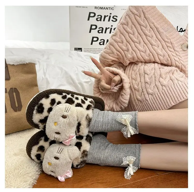 Cute Cartoon Cute Cat Cotton Slippers Women's 2024 Winter New Outer Wear Thick Bottom Home Warm fleece-lined Baotou Slippers