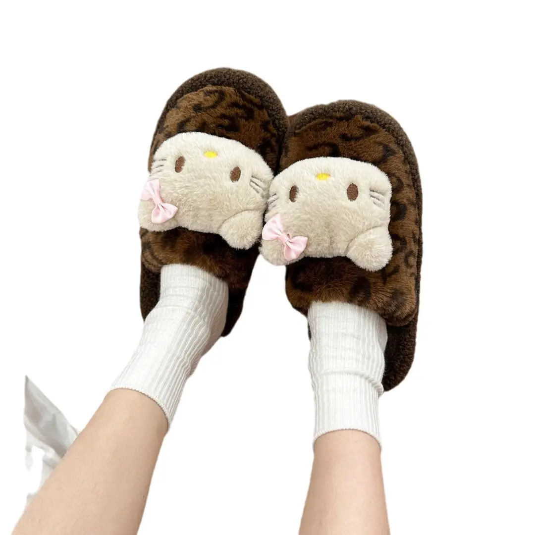 Cute Cartoon Cute Cat Cotton Slippers Women's 2024 Winter New Outer Wear Thick Bottom Home Warm fleece-lined Baotou Slippers