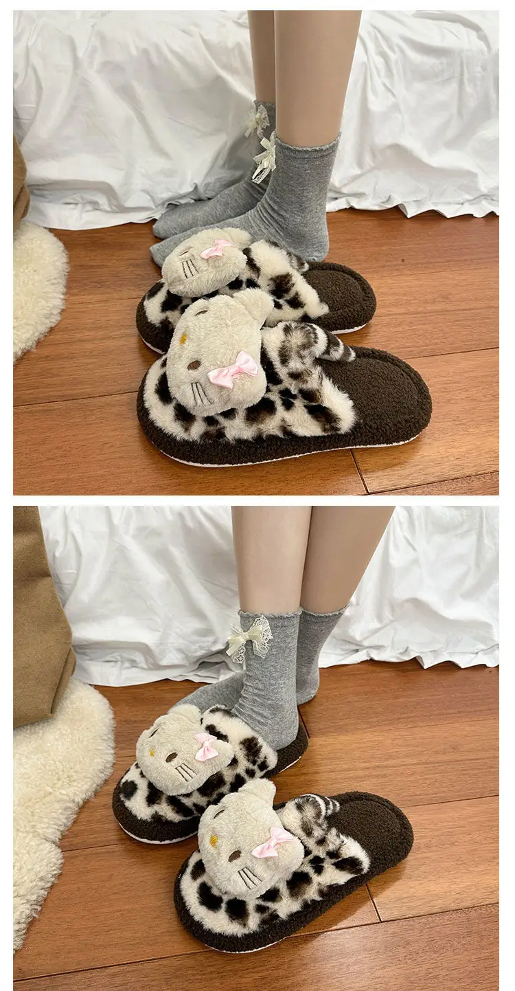 Cute Cartoon Cute Cat Cotton Slippers Women's 2024 Winter New Outer Wear Thick Bottom Home Warm fleece-lined Baotou Slippers — feature 10