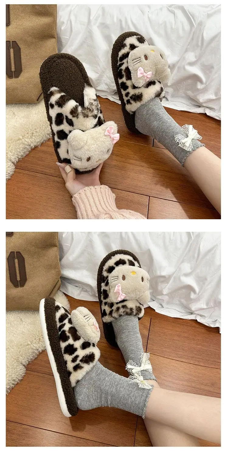 Cute Cartoon Cute Cat Cotton Slippers Women's 2024 Winter New Outer Wear Thick Bottom Home Warm fleece-lined Baotou Slippers — feature 11