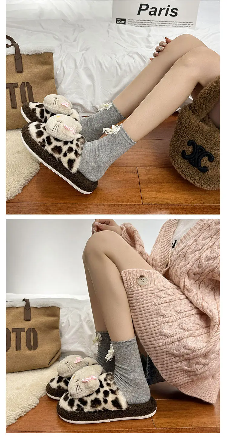 Cute Cartoon Cute Cat Cotton Slippers Women's 2024 Winter New Outer Wear Thick Bottom Home Warm fleece-lined Baotou Slippers — feature 12