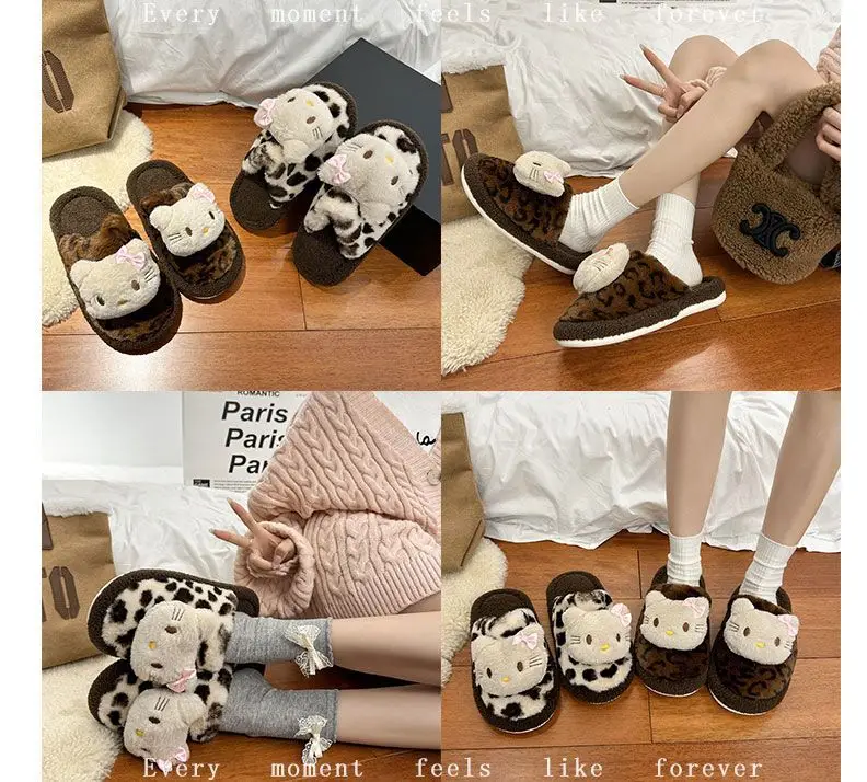 Cute Cartoon Cute Cat Cotton Slippers Women's 2024 Winter New Outer Wear Thick Bottom Home Warm fleece-lined Baotou Slippers — feature 15