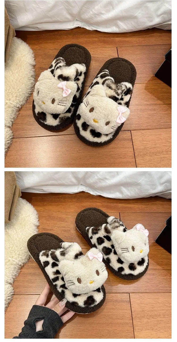 Cute Cartoon Cute Cat Cotton Slippers Women's 2024 Winter New Outer Wear Thick Bottom Home Warm fleece-lined Baotou Slippers — feature 2