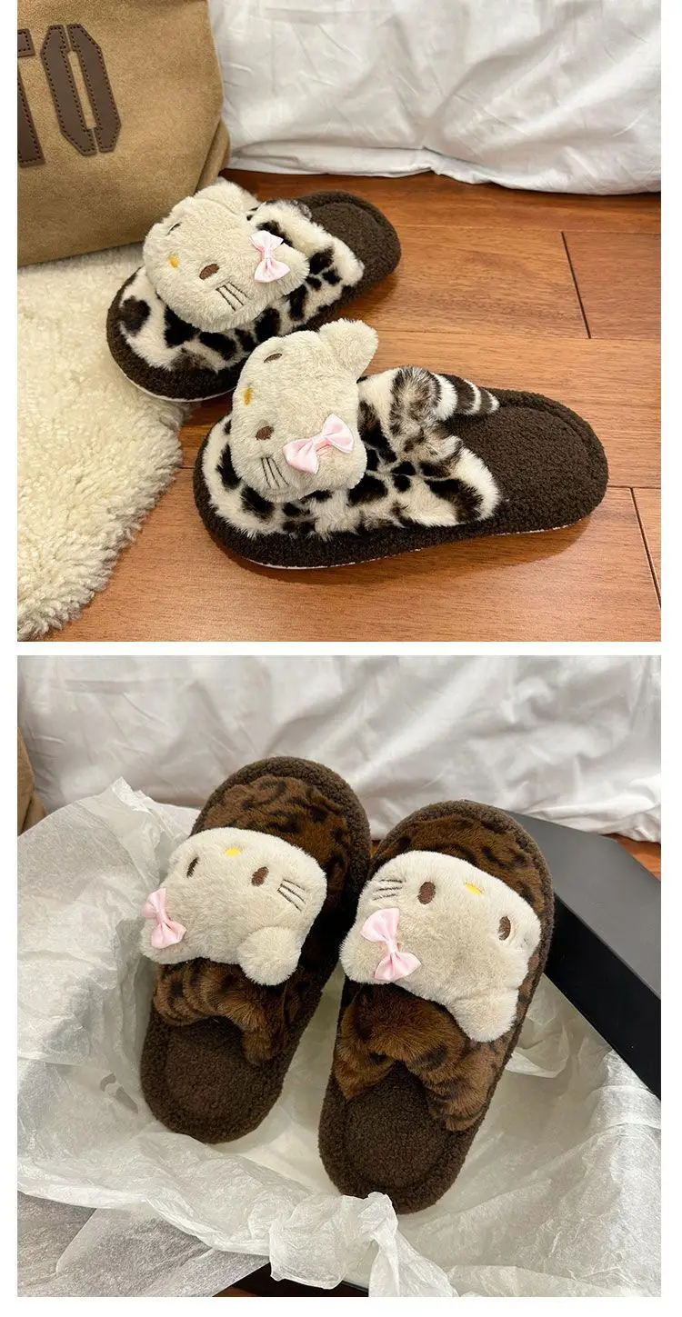 Cute Cartoon Cute Cat Cotton Slippers Women's 2024 Winter New Outer Wear Thick Bottom Home Warm fleece-lined Baotou Slippers — feature 3