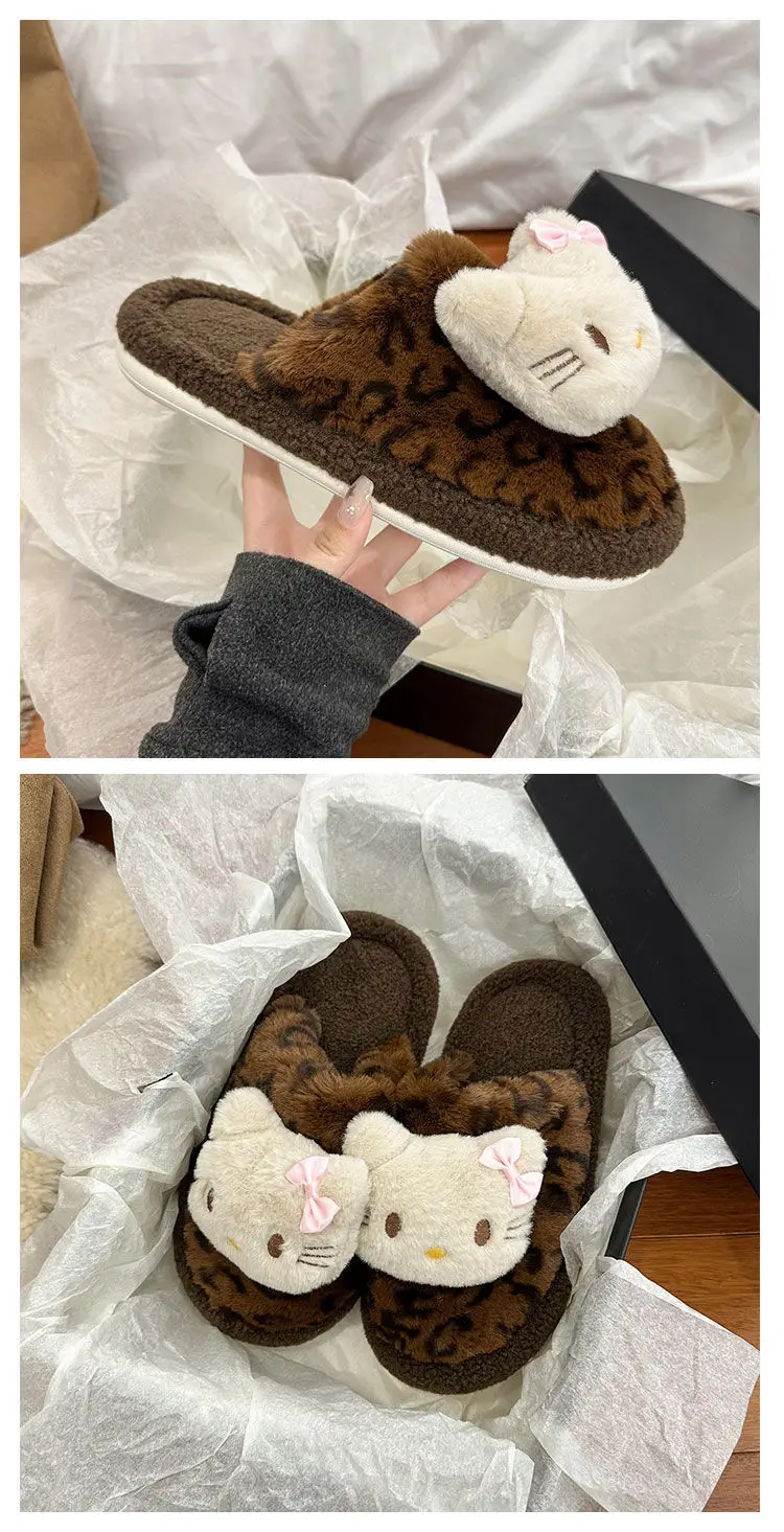 Cute Cartoon Cute Cat Cotton Slippers Women's 2024 Winter New Outer Wear Thick Bottom Home Warm fleece-lined Baotou Slippers — feature 4