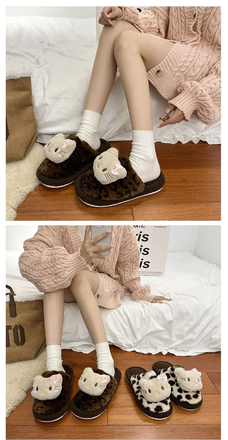 Cute Cartoon Cute Cat Cotton Slippers Women's 2024 Winter New Outer Wear Thick Bottom Home Warm fleece-lined Baotou Slippers — feature 8