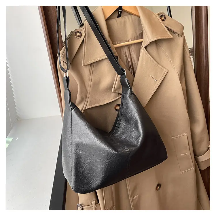 Large Capacity Brown Leather Shoulder Bag with Cute Charm — feature 24